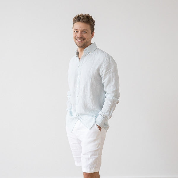 Paul Sky Blue Pinstripe Linen Shirt for Men — gallery