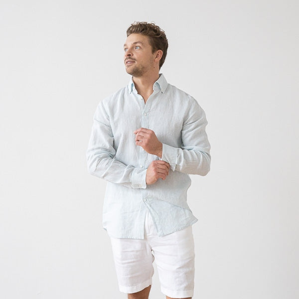 Paul Sky Blue Pinstripe Linen Shirt for Men — gallery