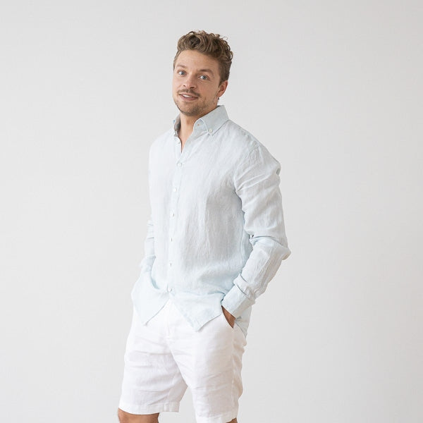 Paul Sky Blue Pinstripe Linen Shirt for Men — gallery