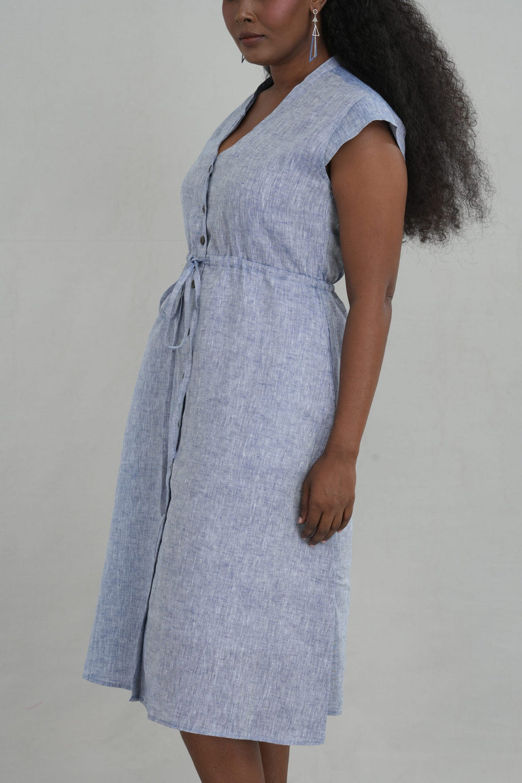 Drawstring Waist Linen Midi Dress for Women - gallery