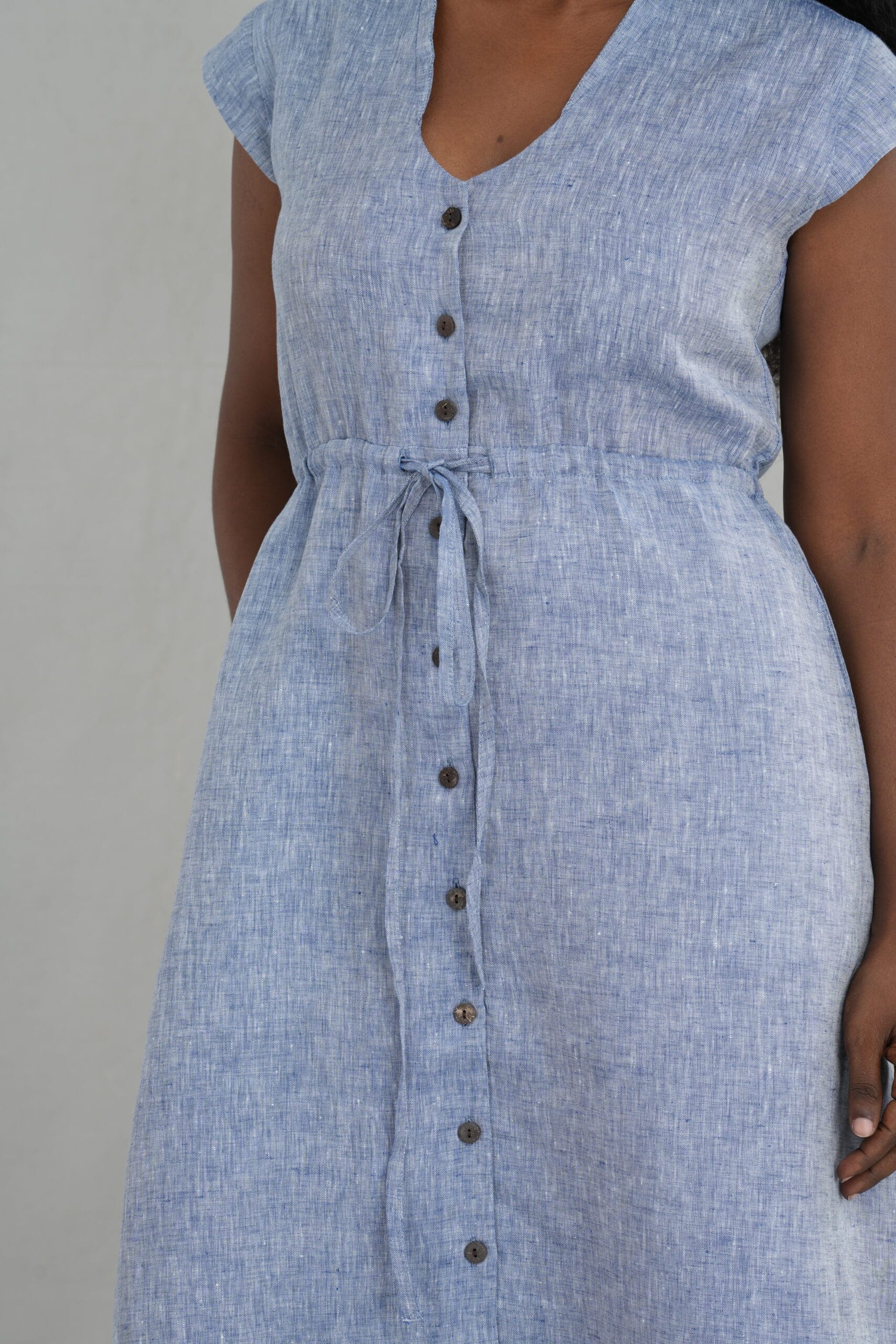 Drawstring Waist Linen Midi Dress for Women - gallery
