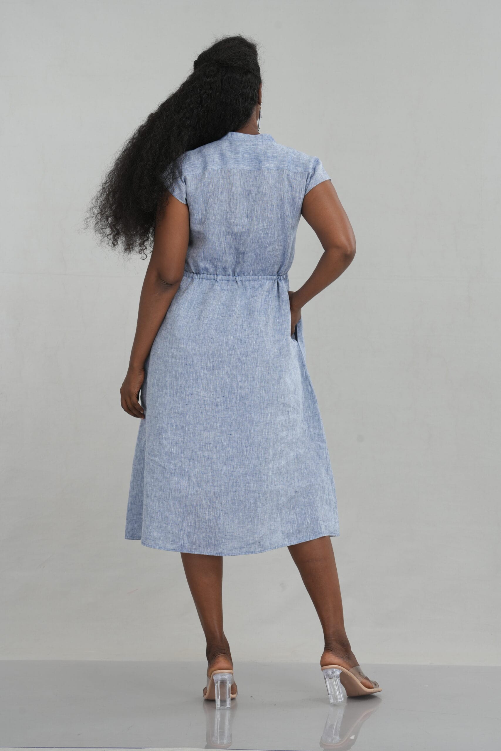 Drawstring Waist Linen Midi Dress for Women - gallery