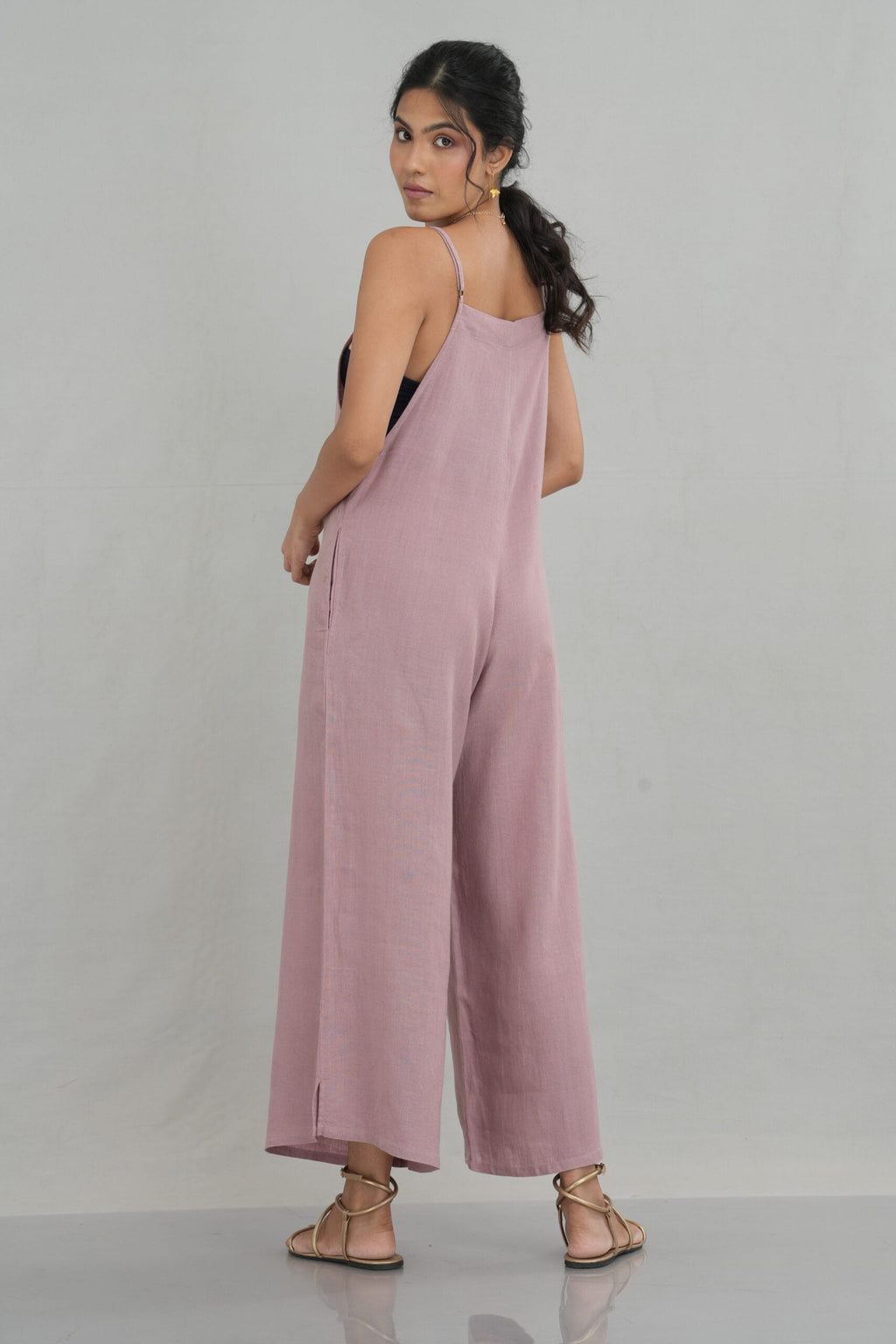 Wide Linen Jumpsuit with Shoulder Straps for Women - gallery