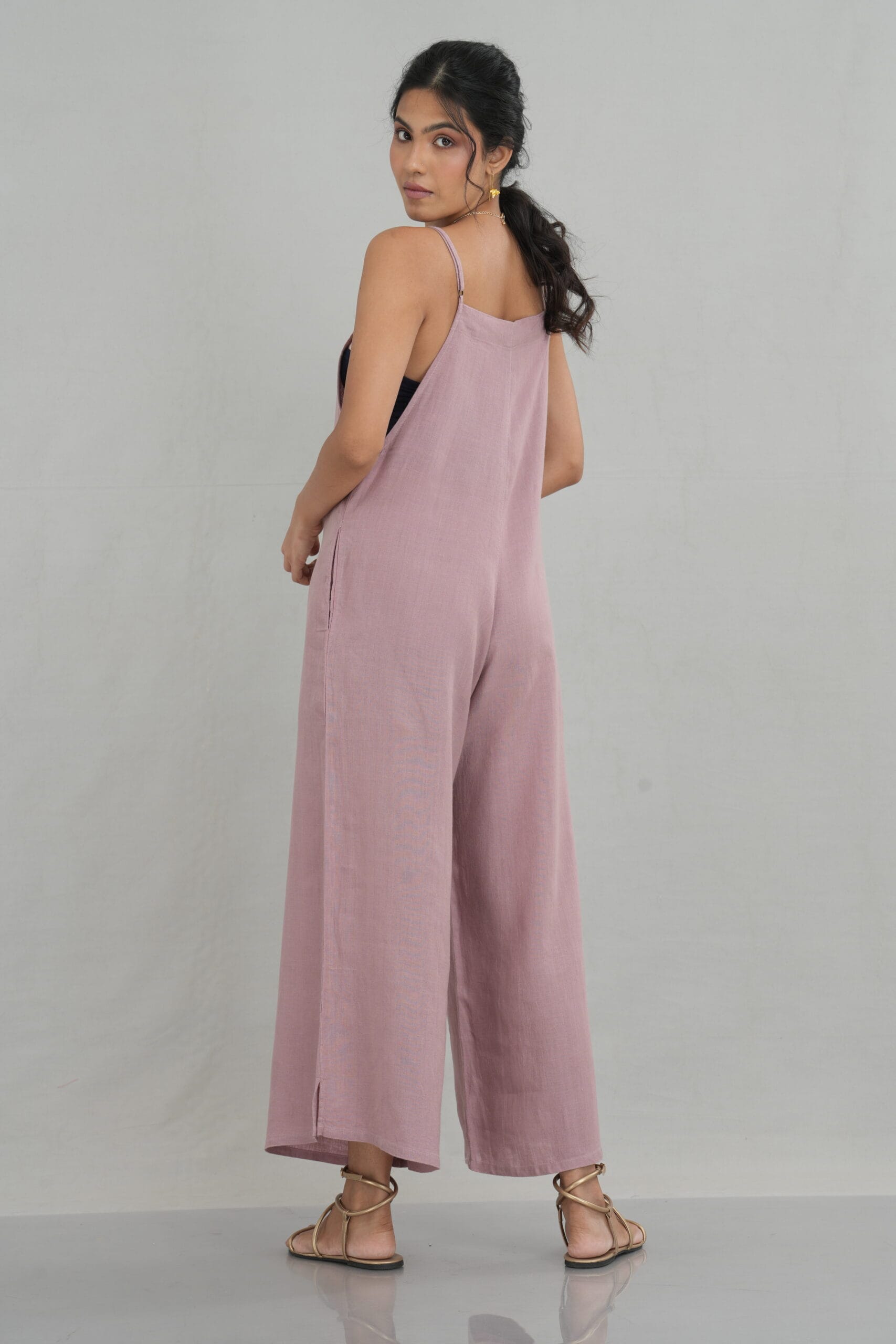 Wide Linen Jumpsuit with Shoulder Straps for Women - gallery