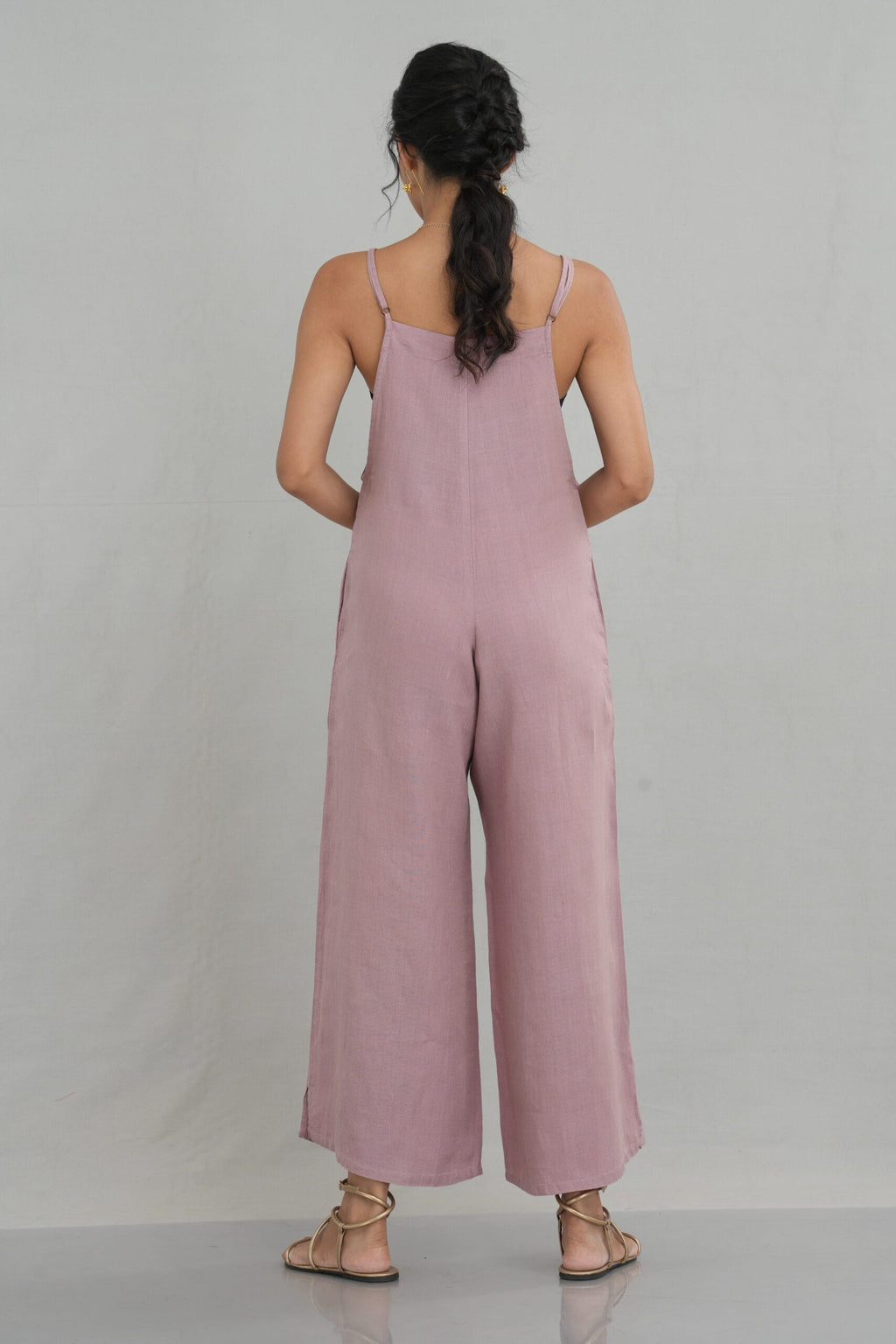 Wide Linen Jumpsuit with Shoulder Straps for Women - gallery