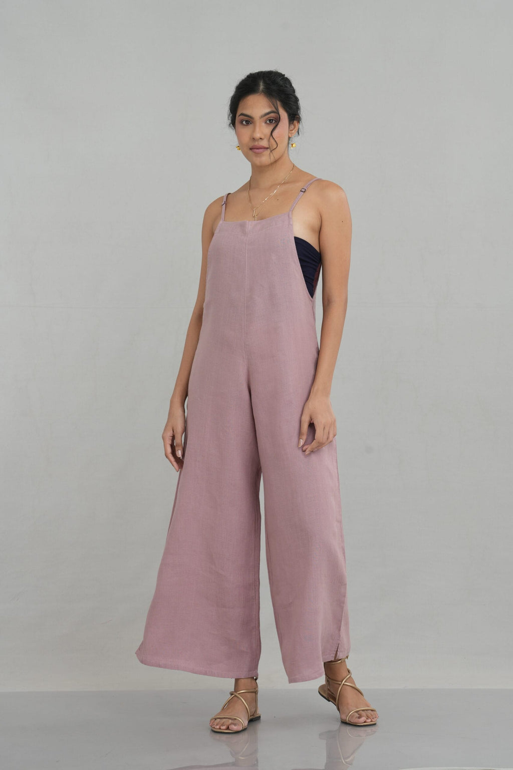 Wide Linen Jumpsuit with Shoulder Straps for Women - gallery