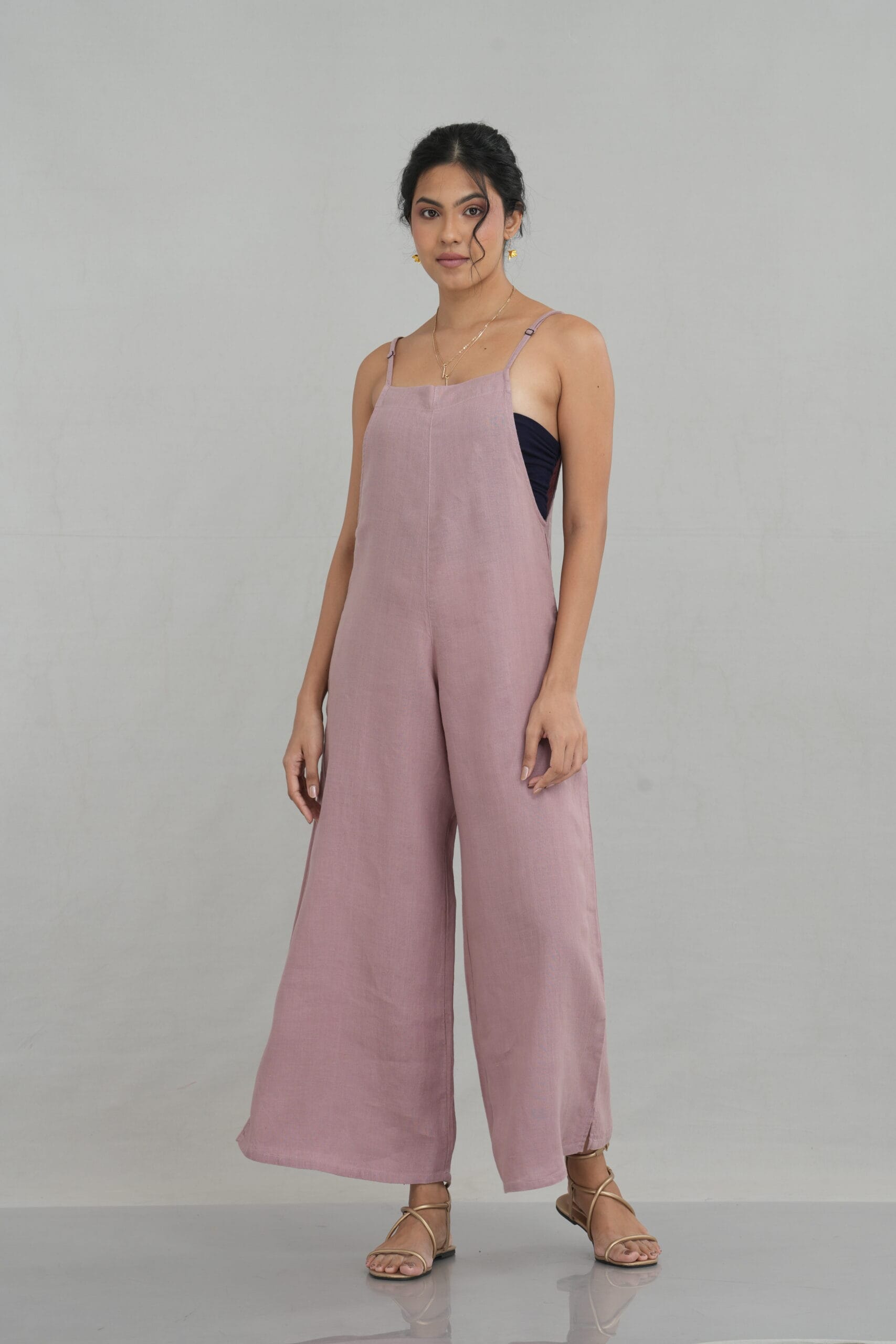 Wide Linen Jumpsuit with Shoulder Straps for Women - gallery