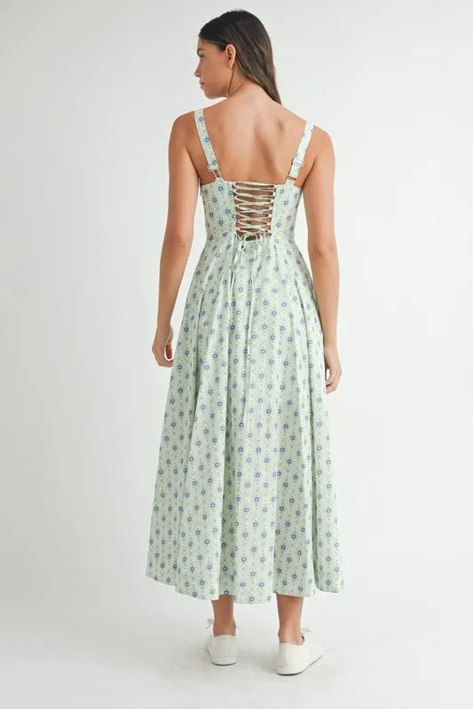 Floral Print Bustier Lace-Up Midi Dress for Women - gallery