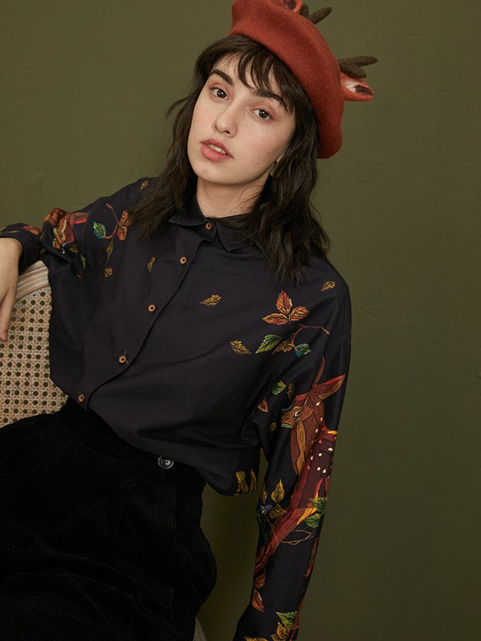 Enchanted Forest Deer Embroidered Blouse for Women - gallery