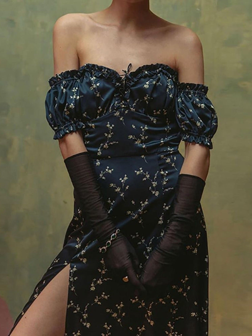 Floral Print Off-Shoulder Slit Midi Dress for Women - gallery