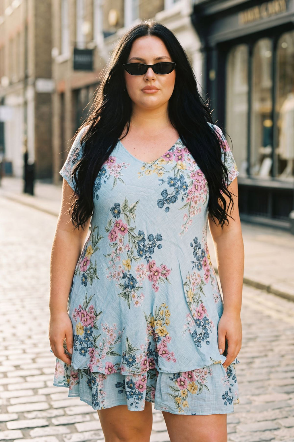Floral Print Layered Hem Cotton Dress — gallery