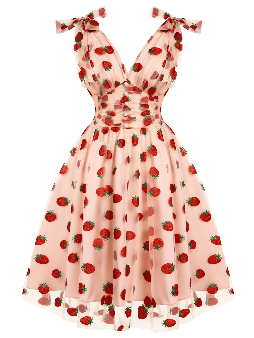 Pink Strawberry Mesh Swing Dress for Women - gallery