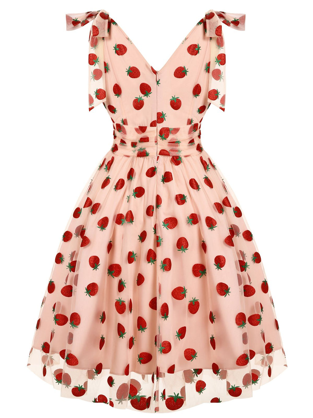 Pink Strawberry Mesh Swing Dress for Women - gallery