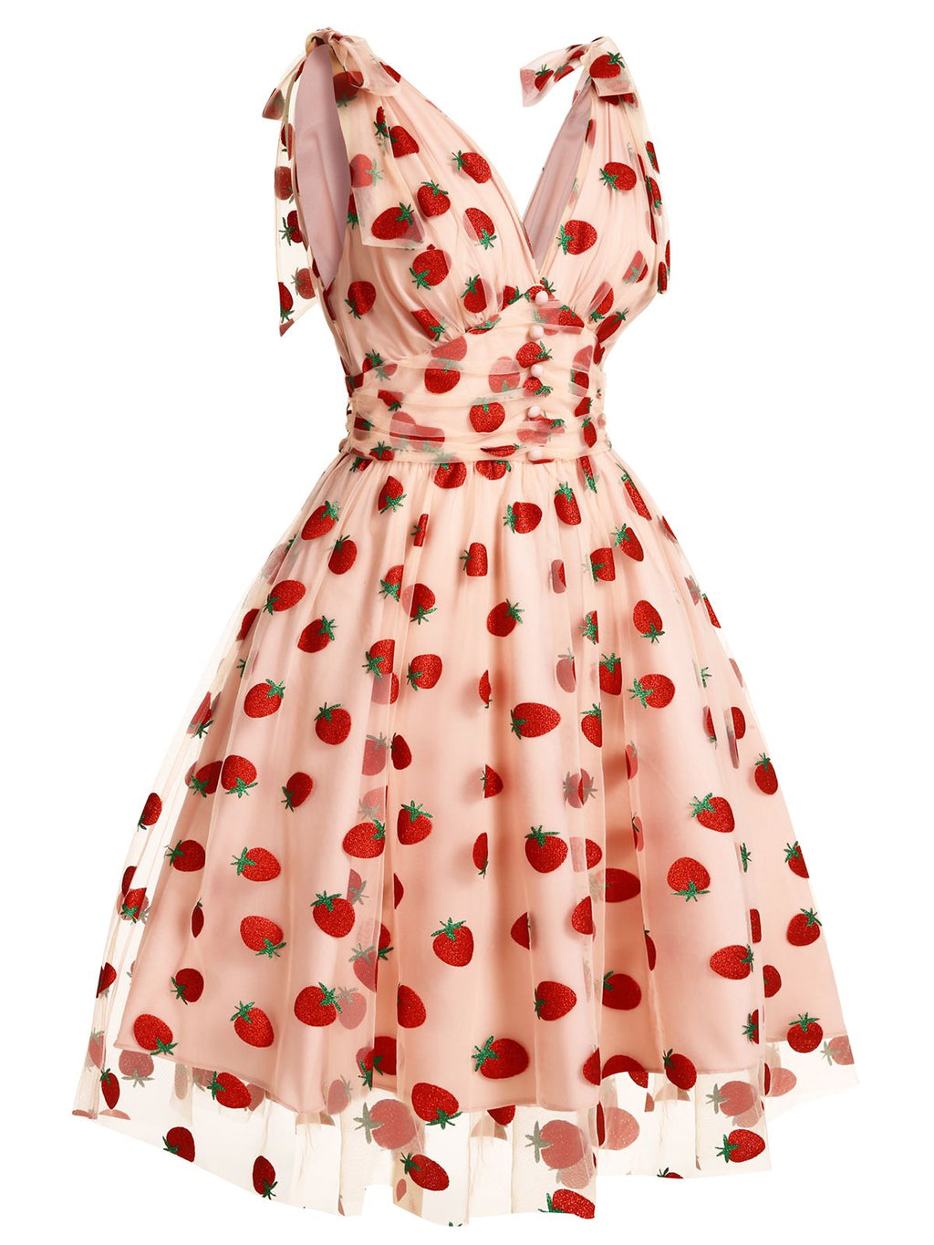 Pink Strawberry Mesh Swing Dress for Women - gallery