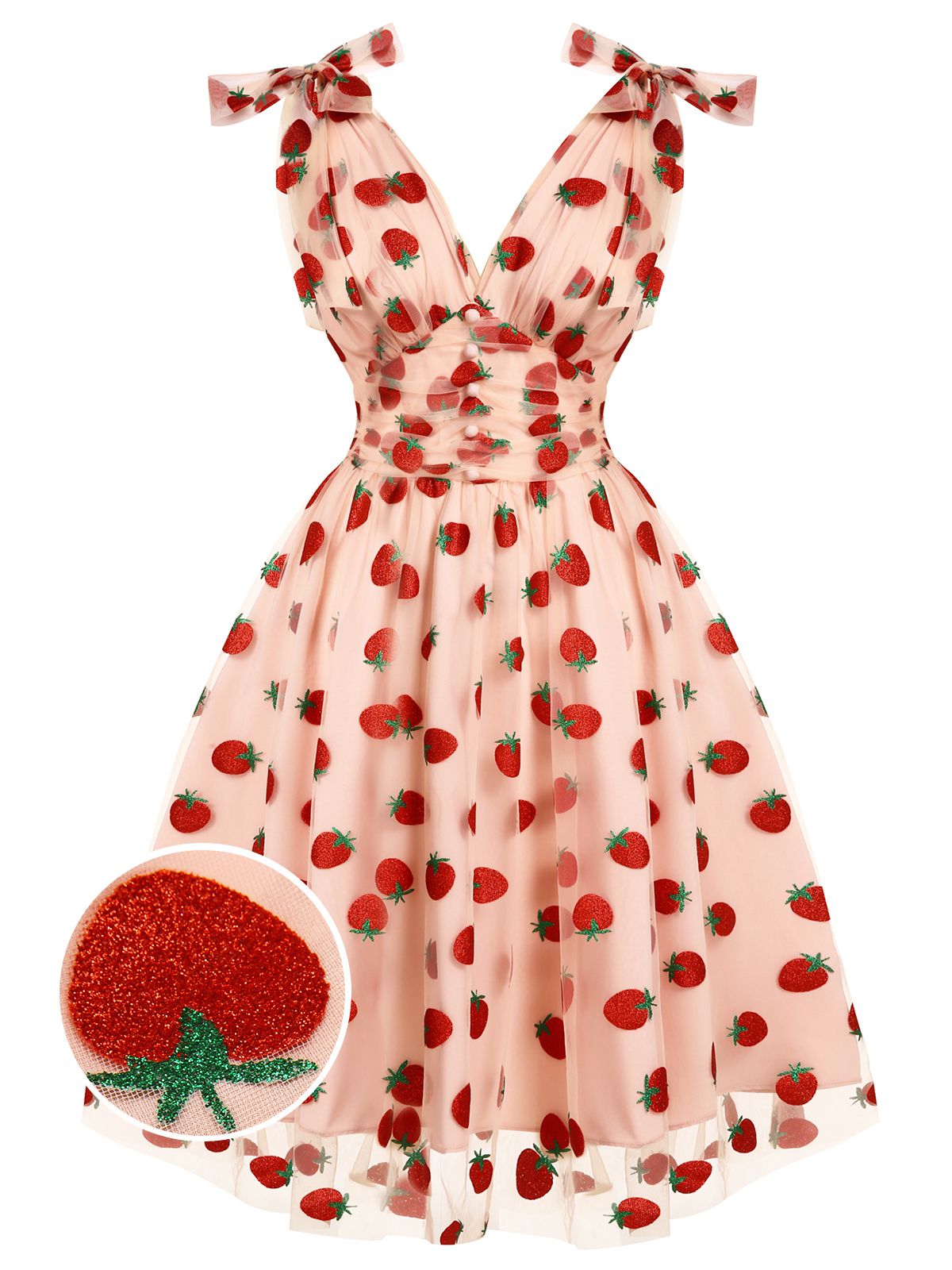 Pink Strawberry Mesh Swing Dress for Women