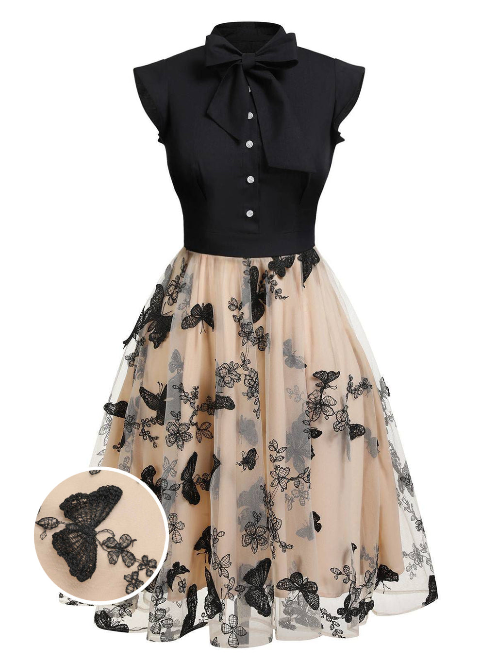 Black Butterfly Patchwork Vintage Dress for Women