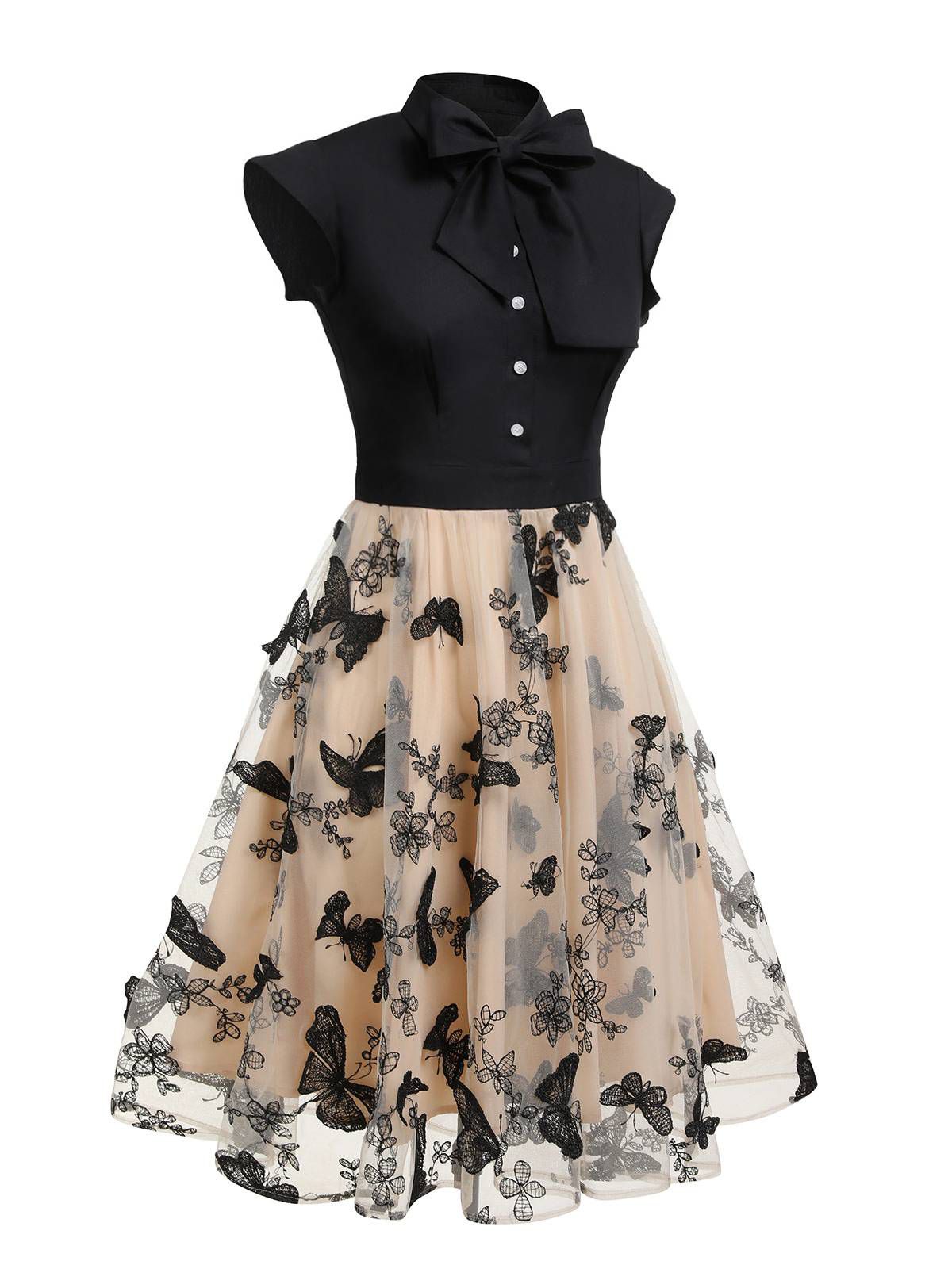 Black Butterfly Patchwork Vintage Dress for Women - gallery