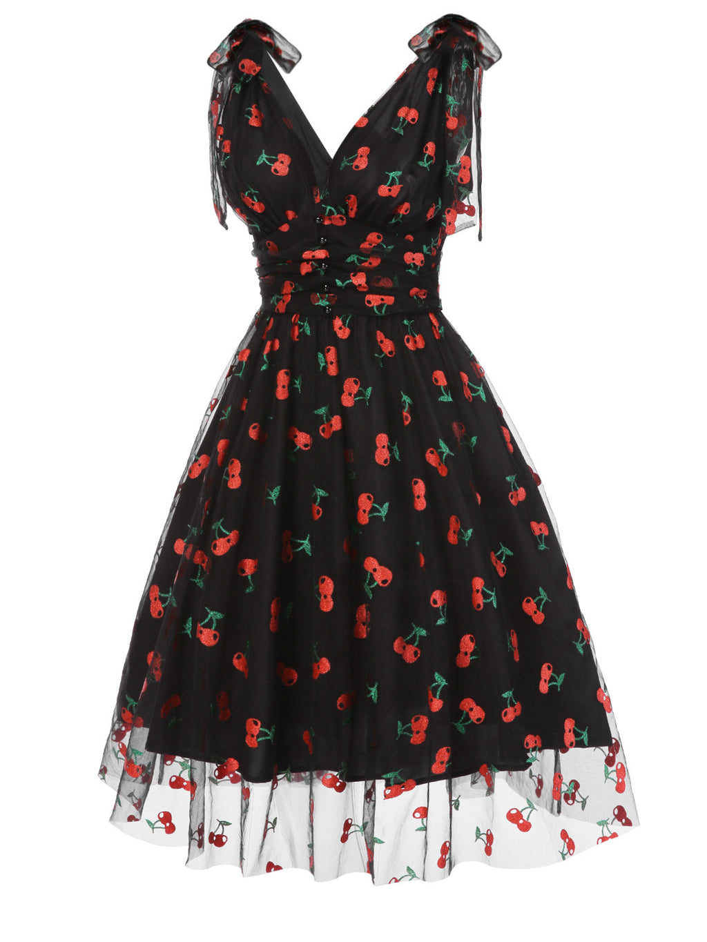 Pink Strawberry Mesh Swing Dress for Women - gallery