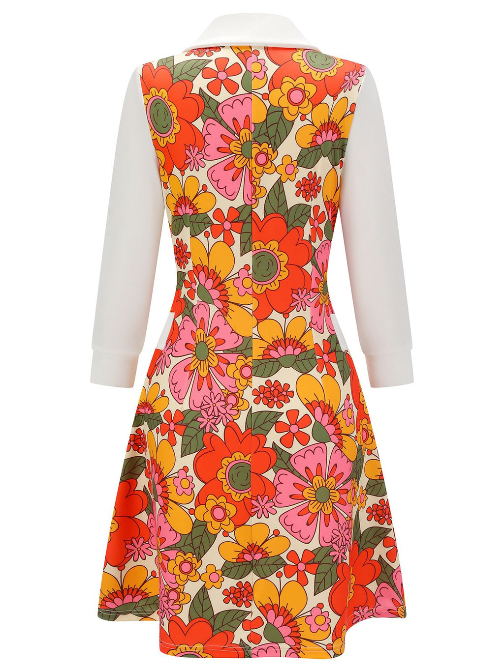 Orange Lapel Flowers Patchwork Dress for Women - gallery