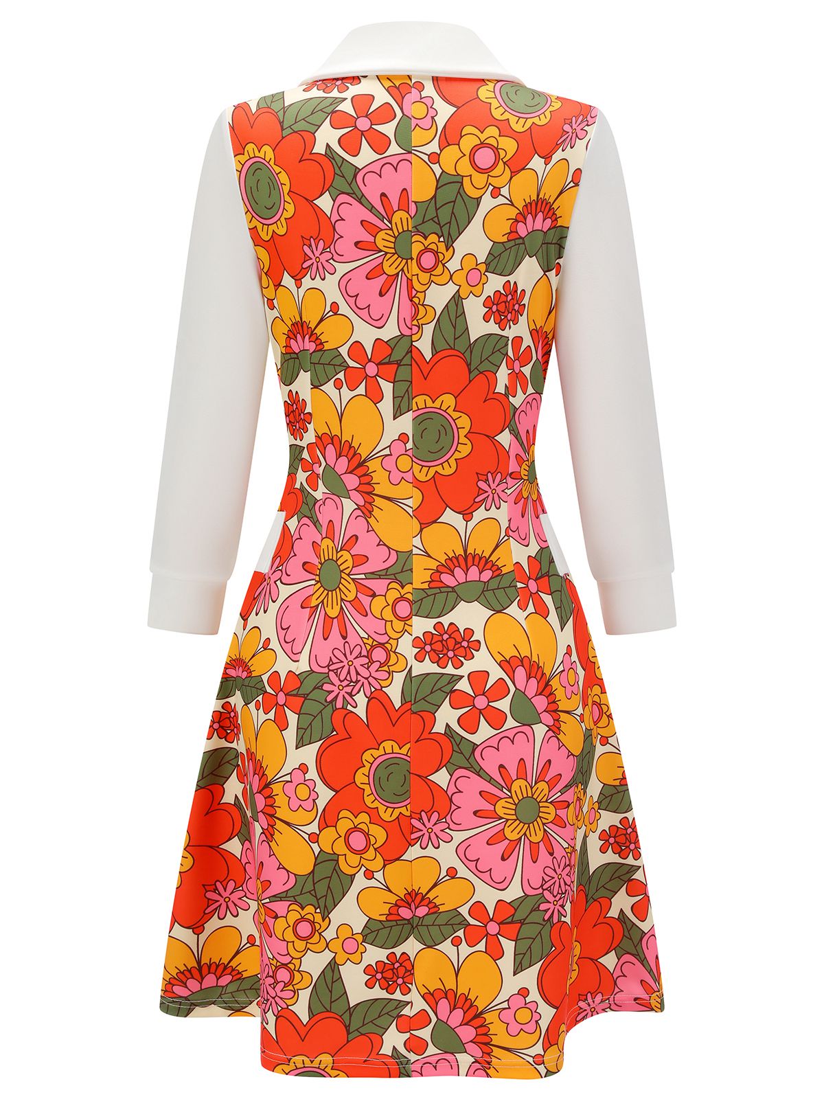 Orange Lapel Flowers Patchwork Dress for Women - gallery