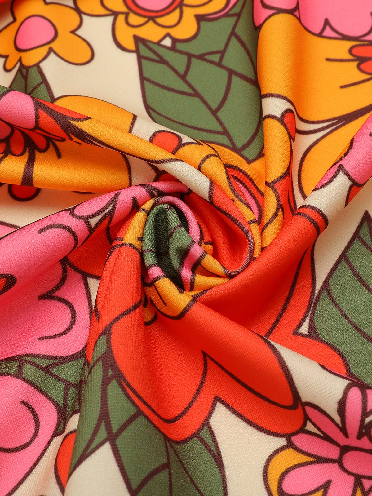 Orange Lapel Flowers Patchwork Dress for Women - gallery