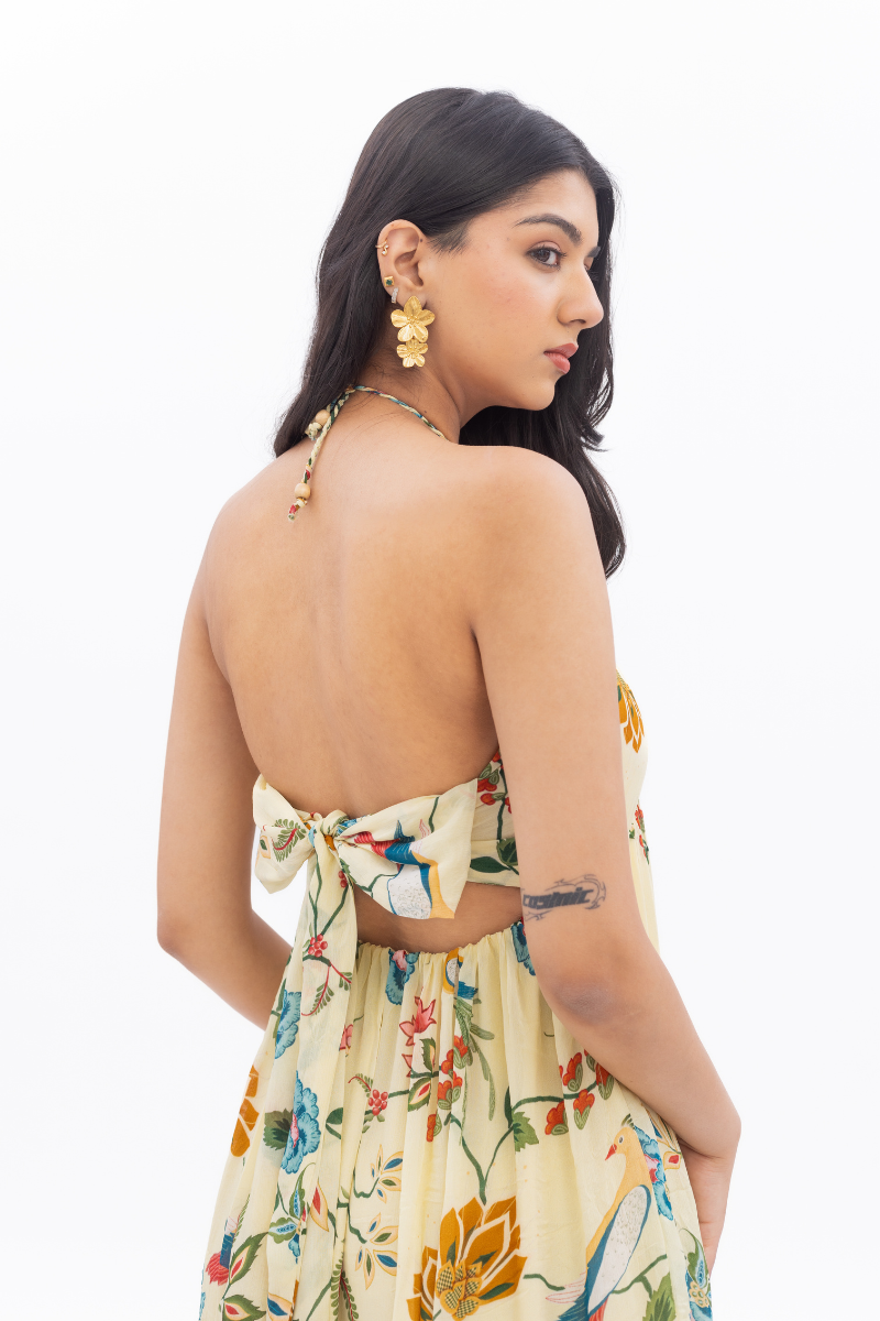 Bow-Back Riviera Chiffon Silk Midi Dress for Women - gallery