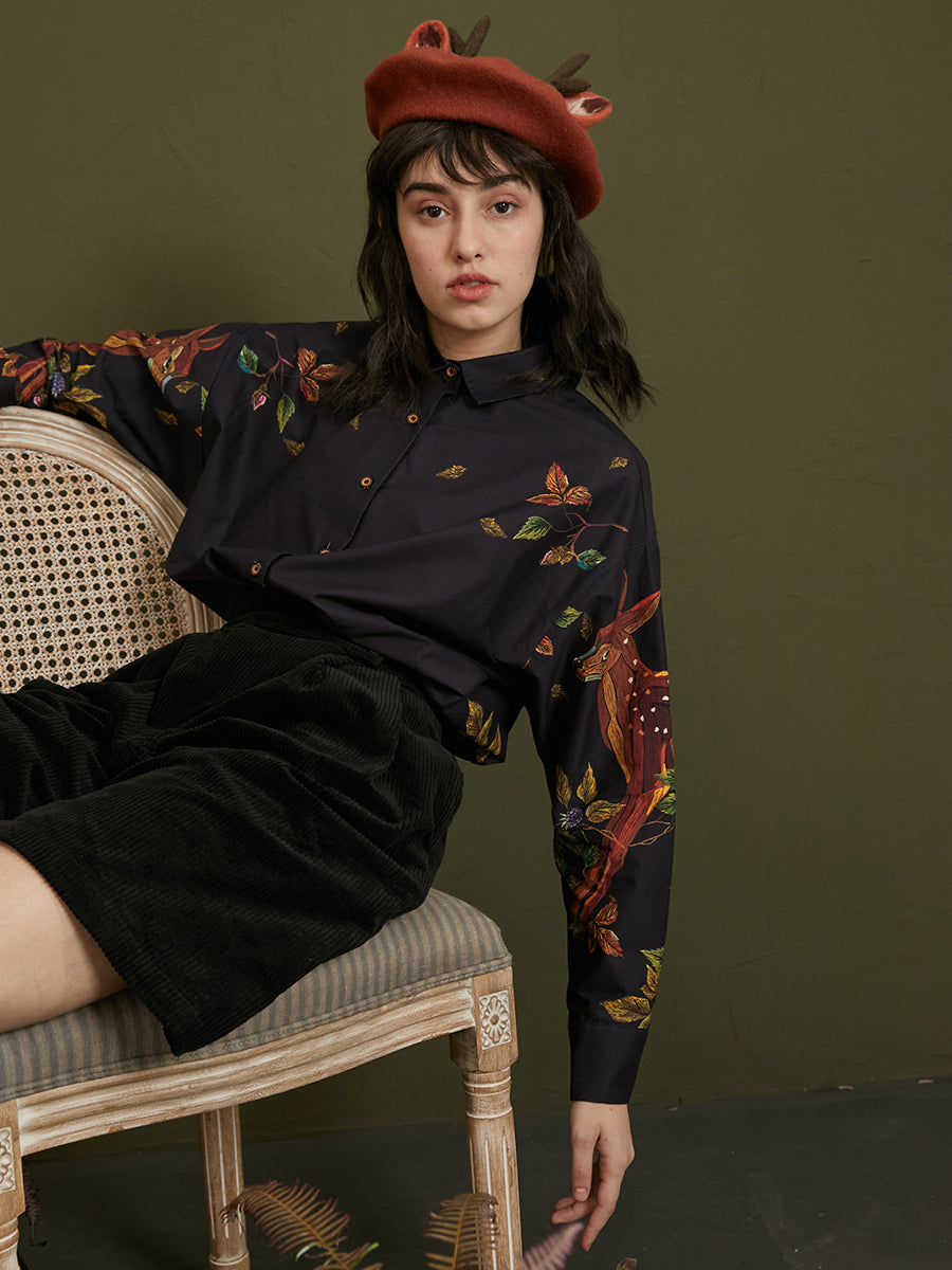 Enchanted Forest Deer Embroidered Blouse for Women - gallery