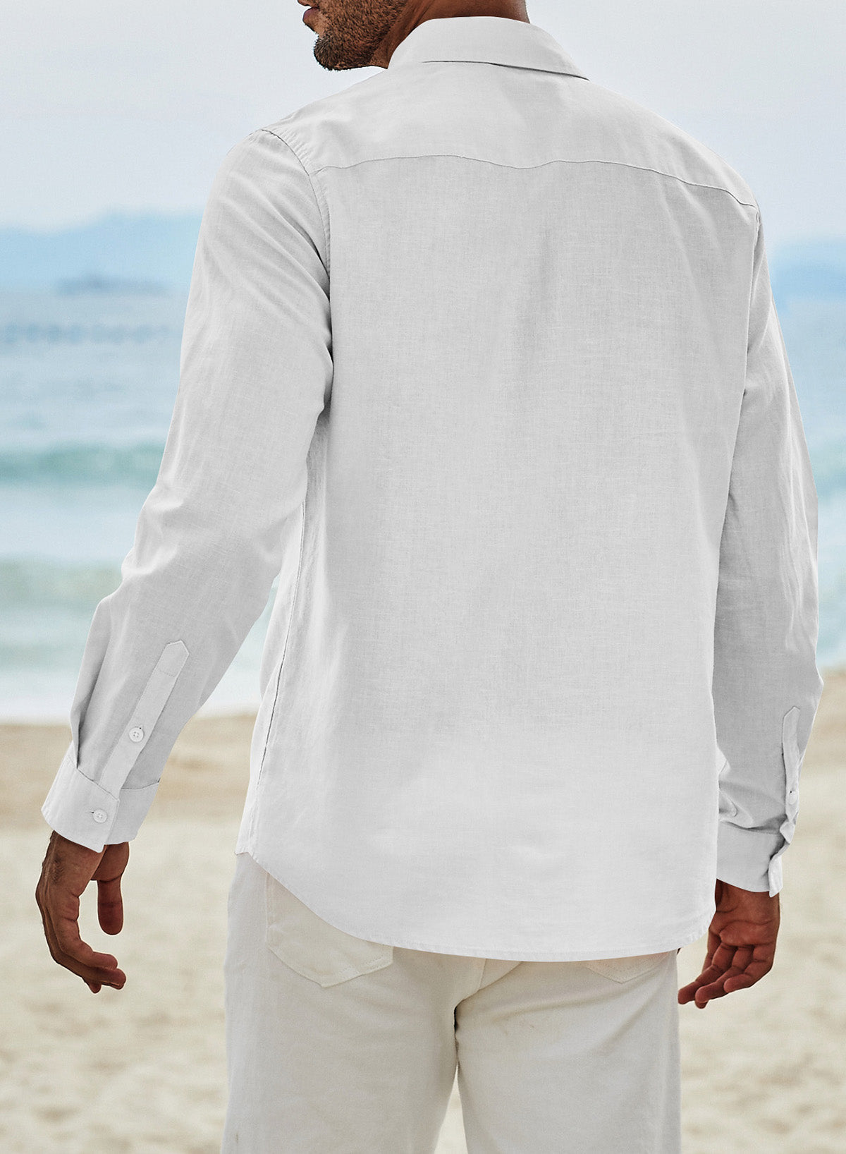Cotton Linen Button-Down Long Sleeve Shirt for Men - gallery
