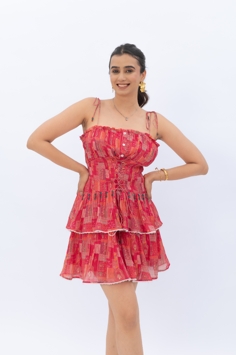 Criss-Cross Lace-Up Corset Midi Dress for Women