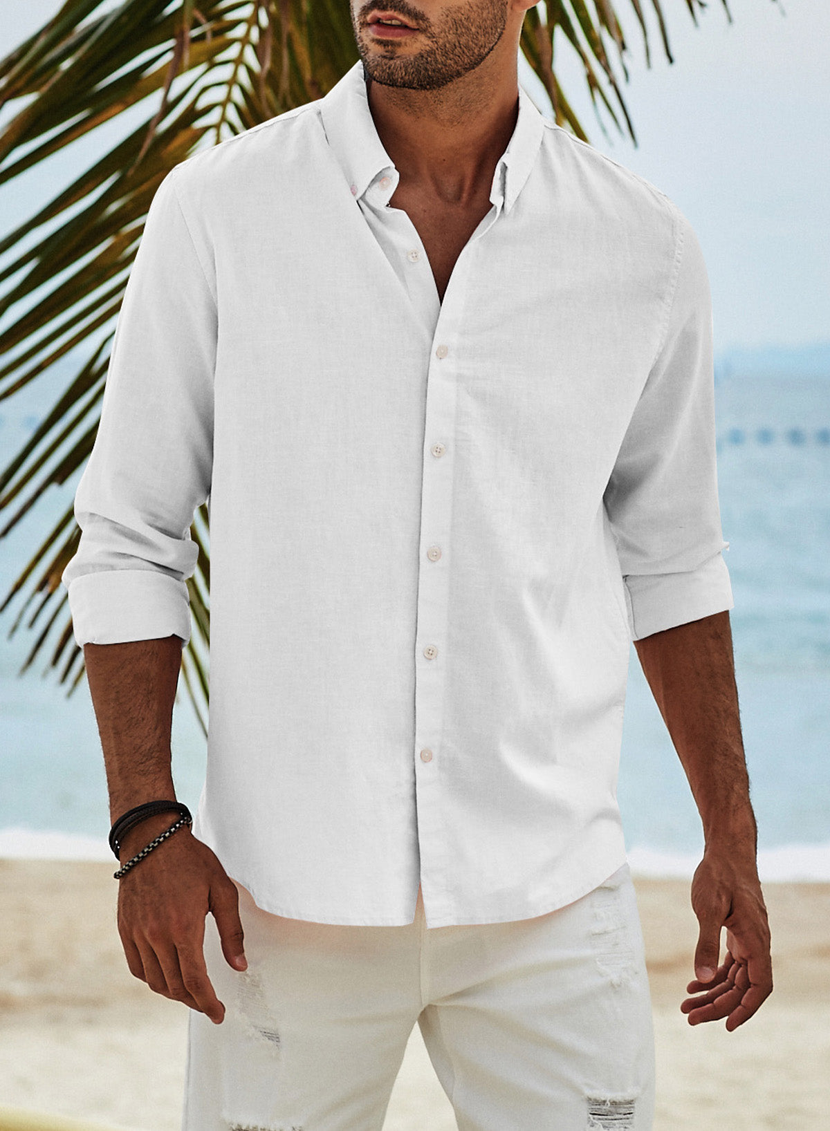 Cotton Linen Button-Down Long Sleeve Shirt for Men - gallery