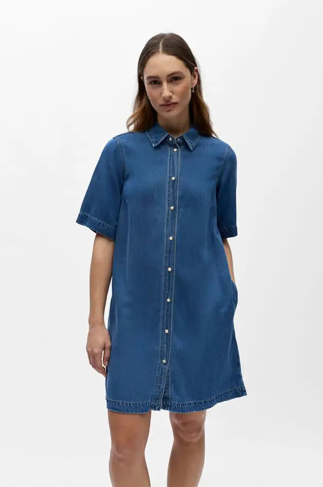 Medium Blue Denim Button Dress
