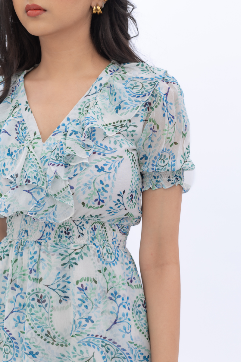 Frill Sleeve Smocked Mini Dress for Women - gallery