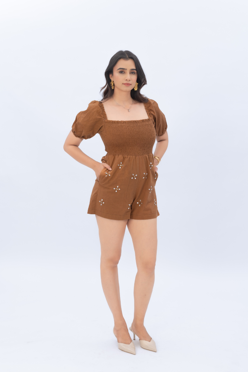 Mirror Bloom Embroidered Cotton Romper for Women - gallery