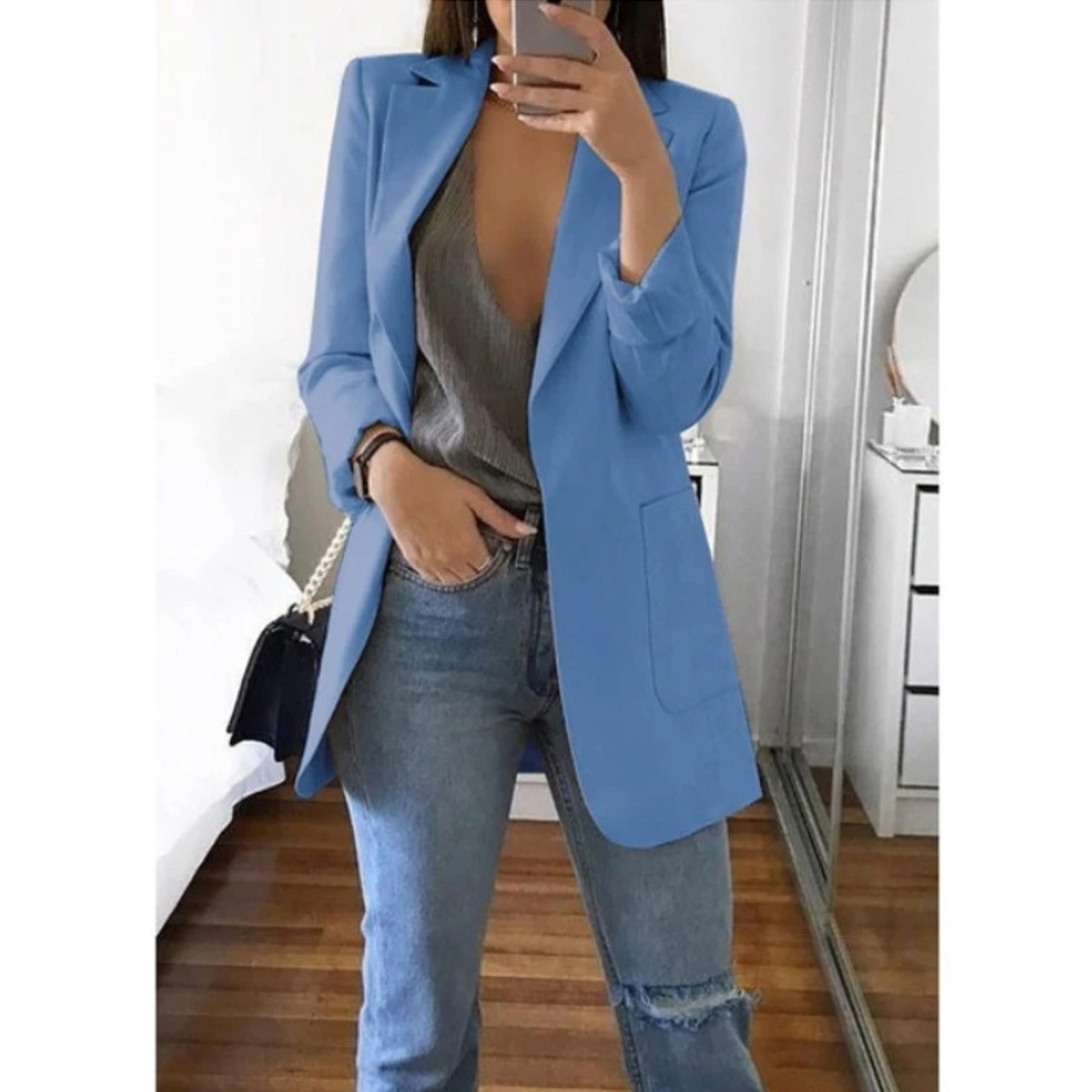 Women's Printed Double-Breasted Blazer - Ideal for Office Wear