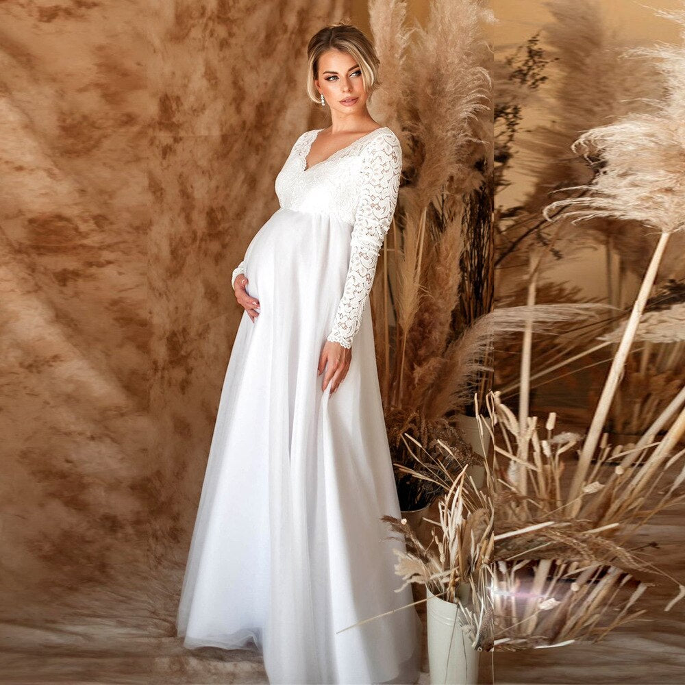 Elegant Lace Maxi Dress for Moms-to-Be