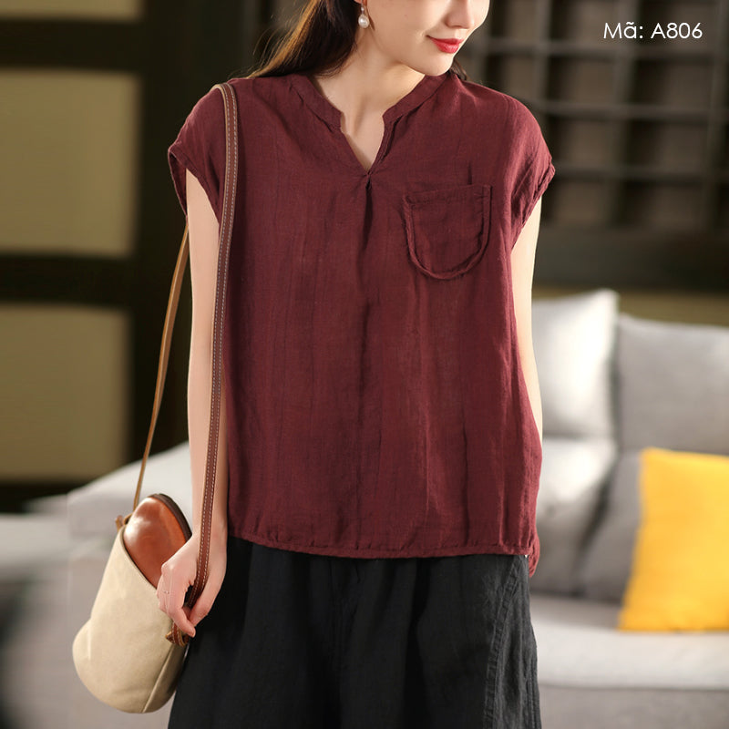 Sleeveless Sweetheart Neck Linen Shirt for Women