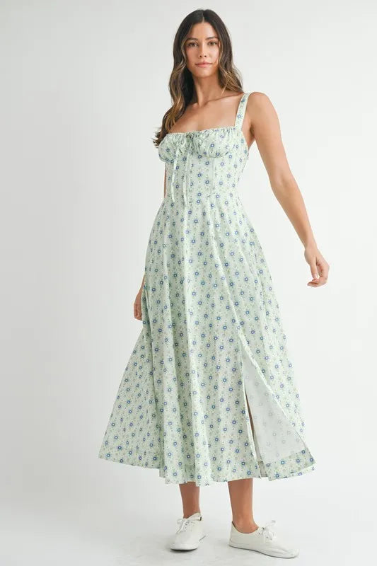 Floral Print Bustier Lace-Up Midi Dress for Women - gallery