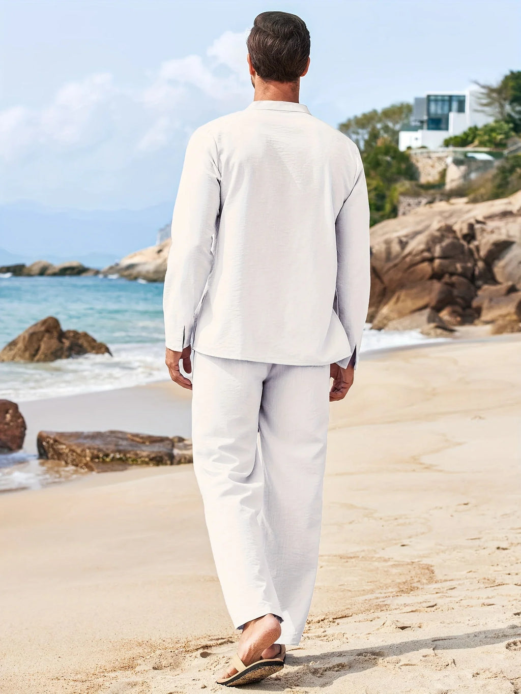 Breathable Summer Henley Shirt and Trousers Set for Men - gallery