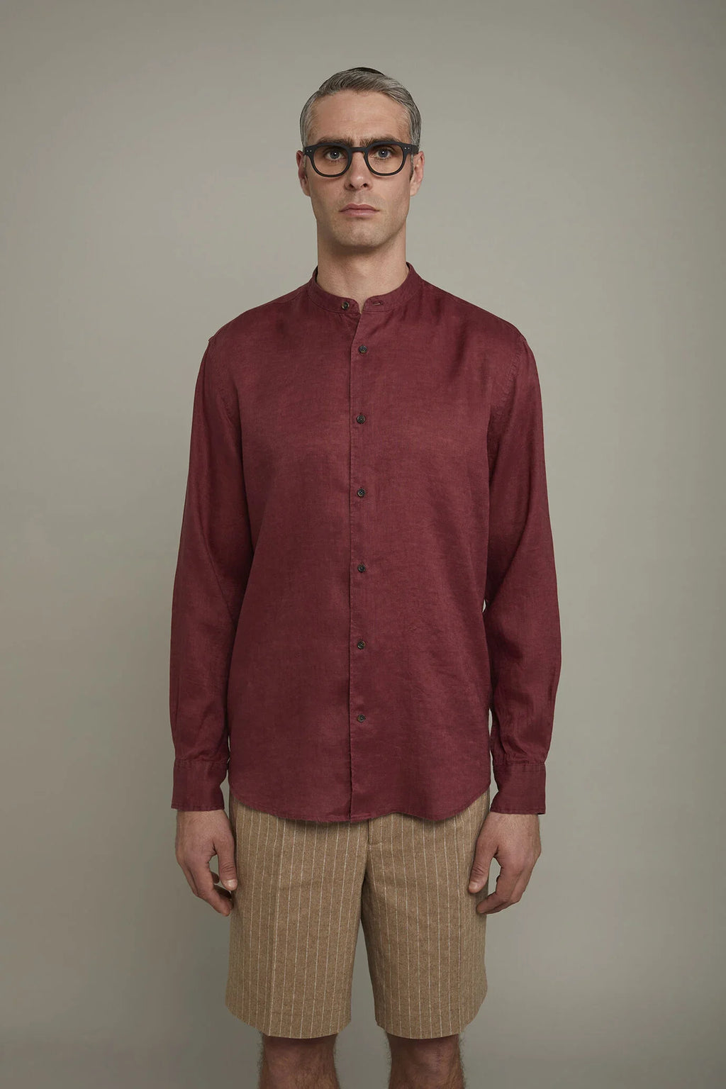 Korean Collar Pure Linen Comfort Shirt for Men — gallery