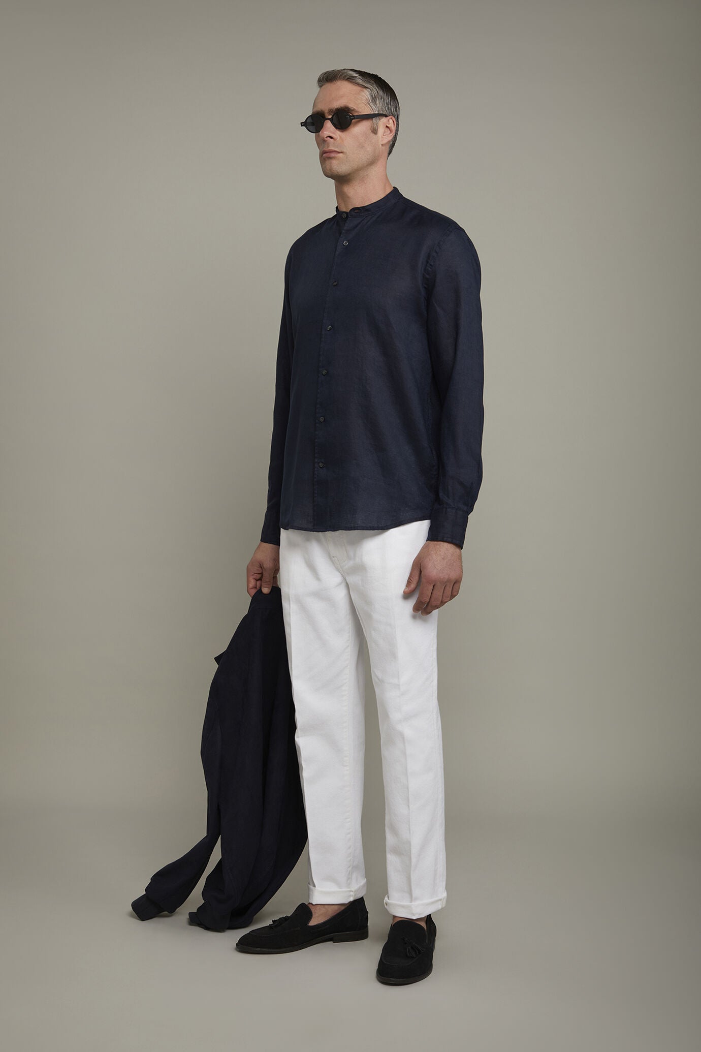 Korean Collar Pure Linen Comfort Shirt for Men — gallery