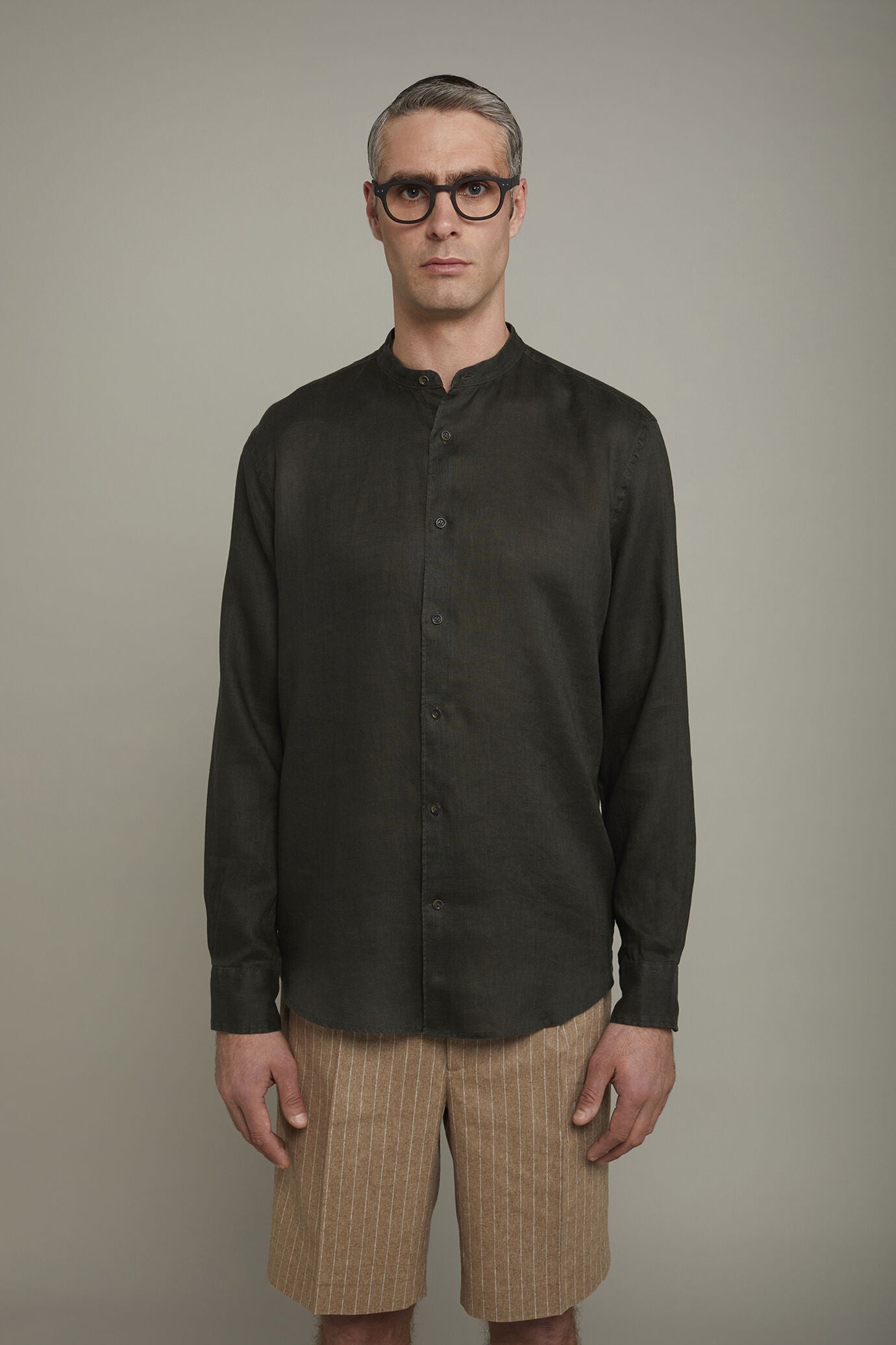 Korean Collar Pure Linen Comfort Shirt for Men — gallery