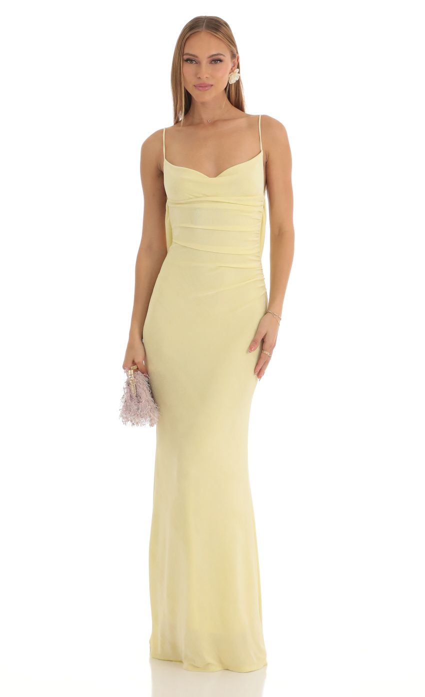 Lace Open-Back Sequin Maxi Dress in Yellow for Women - detail