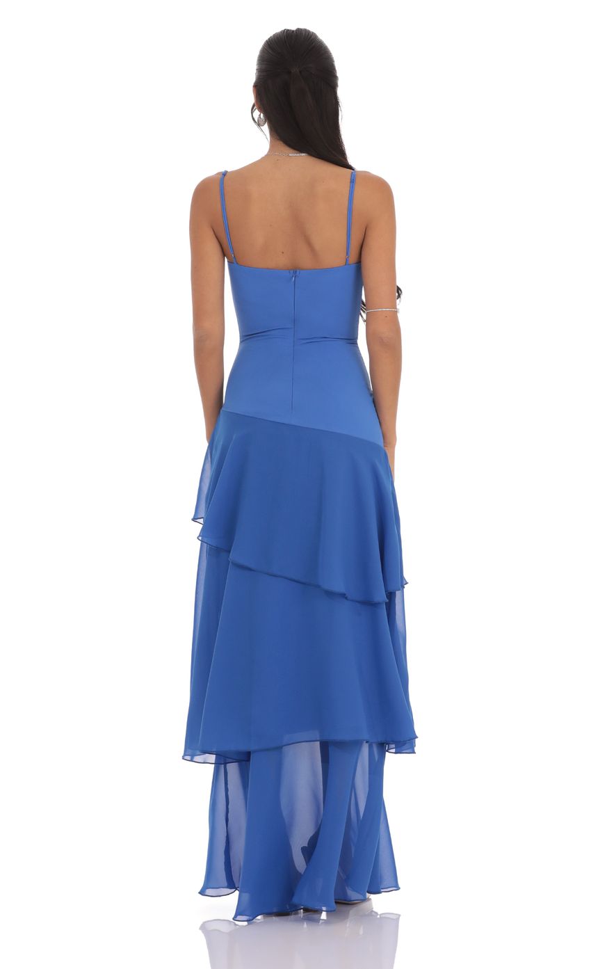 Long Ruffle Maxi Dress in Blue for Women - detail