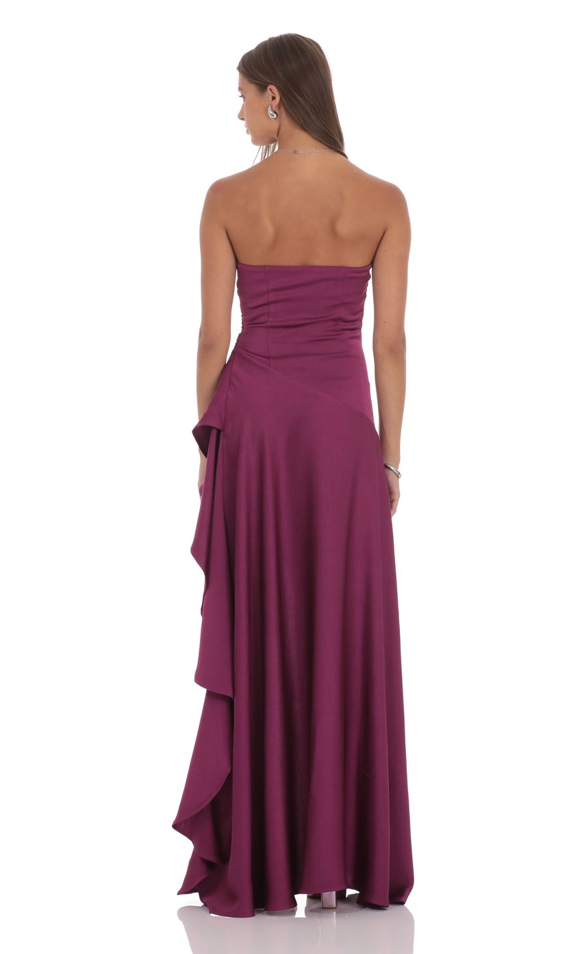 Satin High-Low Maxi Dress in Plum for Women - detail