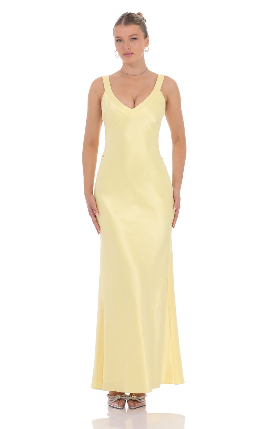 Satin Open-Back Maxi Dress in Yellow for Women - detail