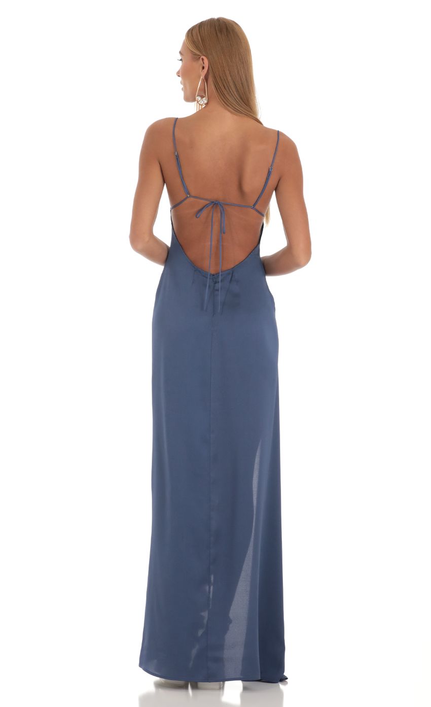 Satin Ruffle Maxi Dress in Blue for Women - detail