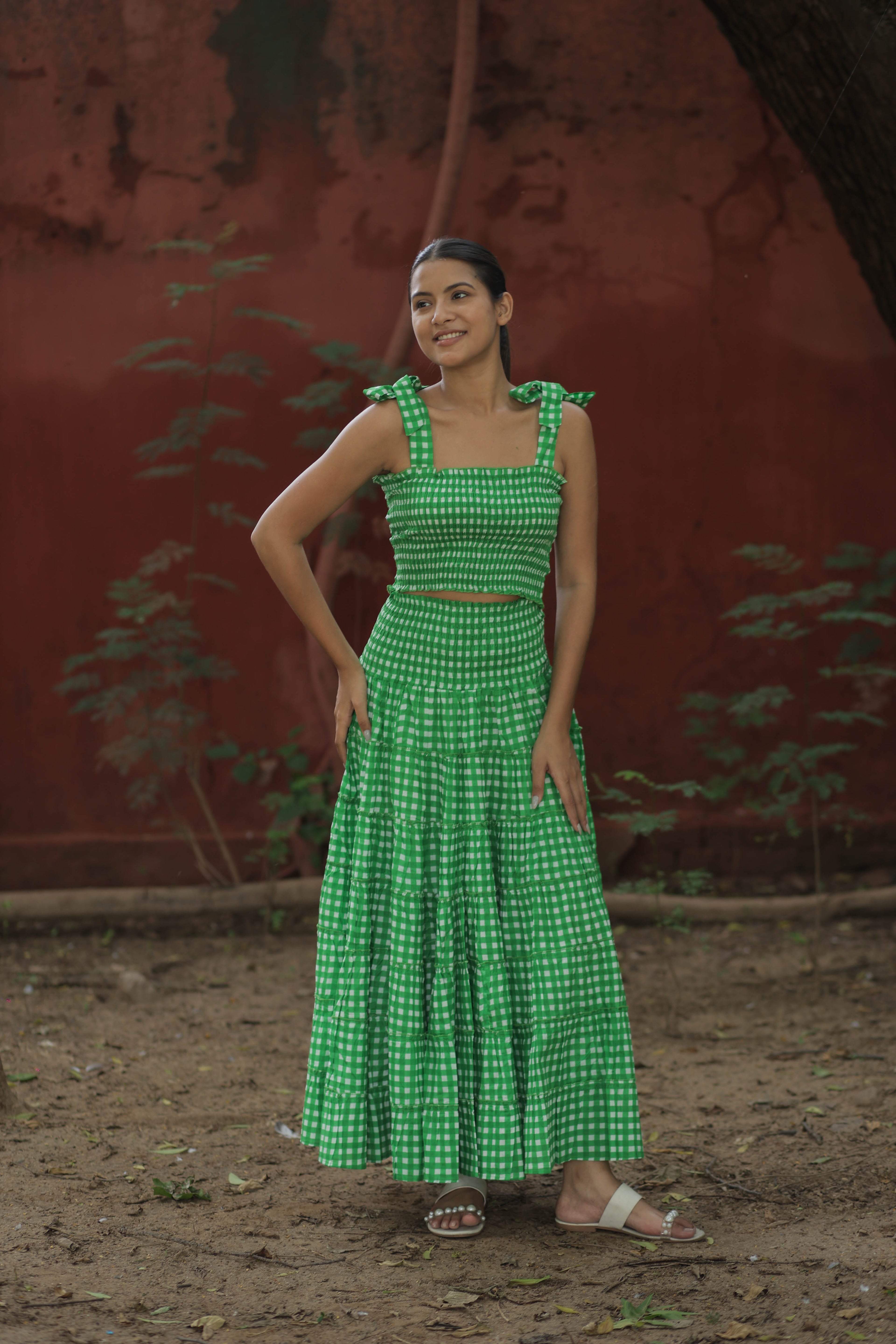 Cotton Boho Crop Top and Skirt Set for Women — Indian Block Print