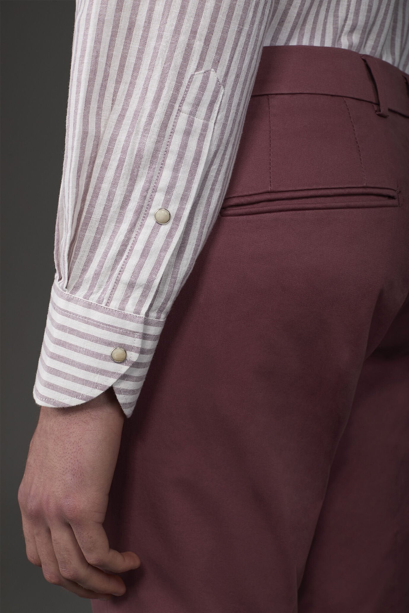 French Collar Striped Washed Linen Cotton Shirt for Men — gallery