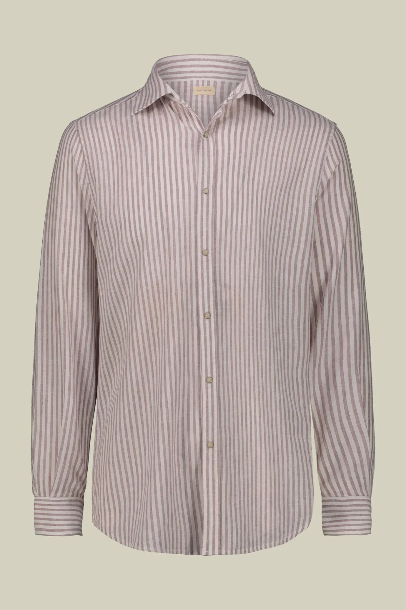 French Collar Striped Washed Linen Cotton Shirt for Men — gallery
