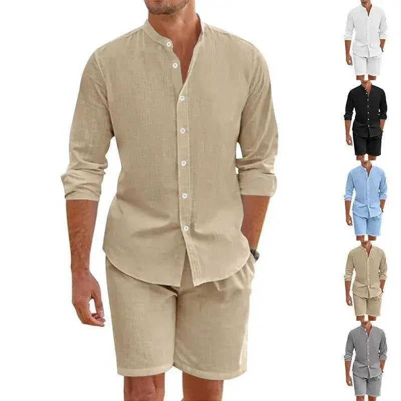 Summer Short Sleeve Shirt and Shorts Set for Men